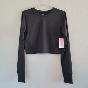 Kensie Women's Active Long Sleeve Crop Top, Thumbholes, Black, Size Medium